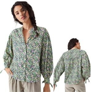 Anthropologie Maeve Ashleigh Puff-Sleeved Buttondown Size Small Floral Spring
